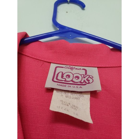 VTG California Looks Women 12 Retro Dress Hot Pink Button Accent Belt Cap Sleeve - Picture 5 of 5